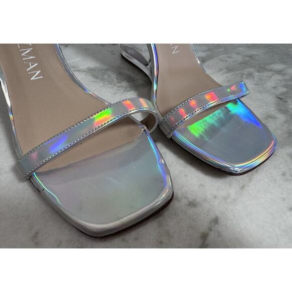 Stuart Weitzman Iridescent Silver Wedge Sandals Size 8 - Picture 9 of 12